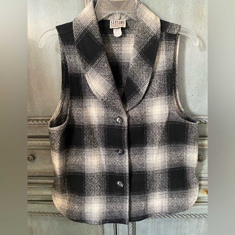 Stefano International Black & White Plaid Vest